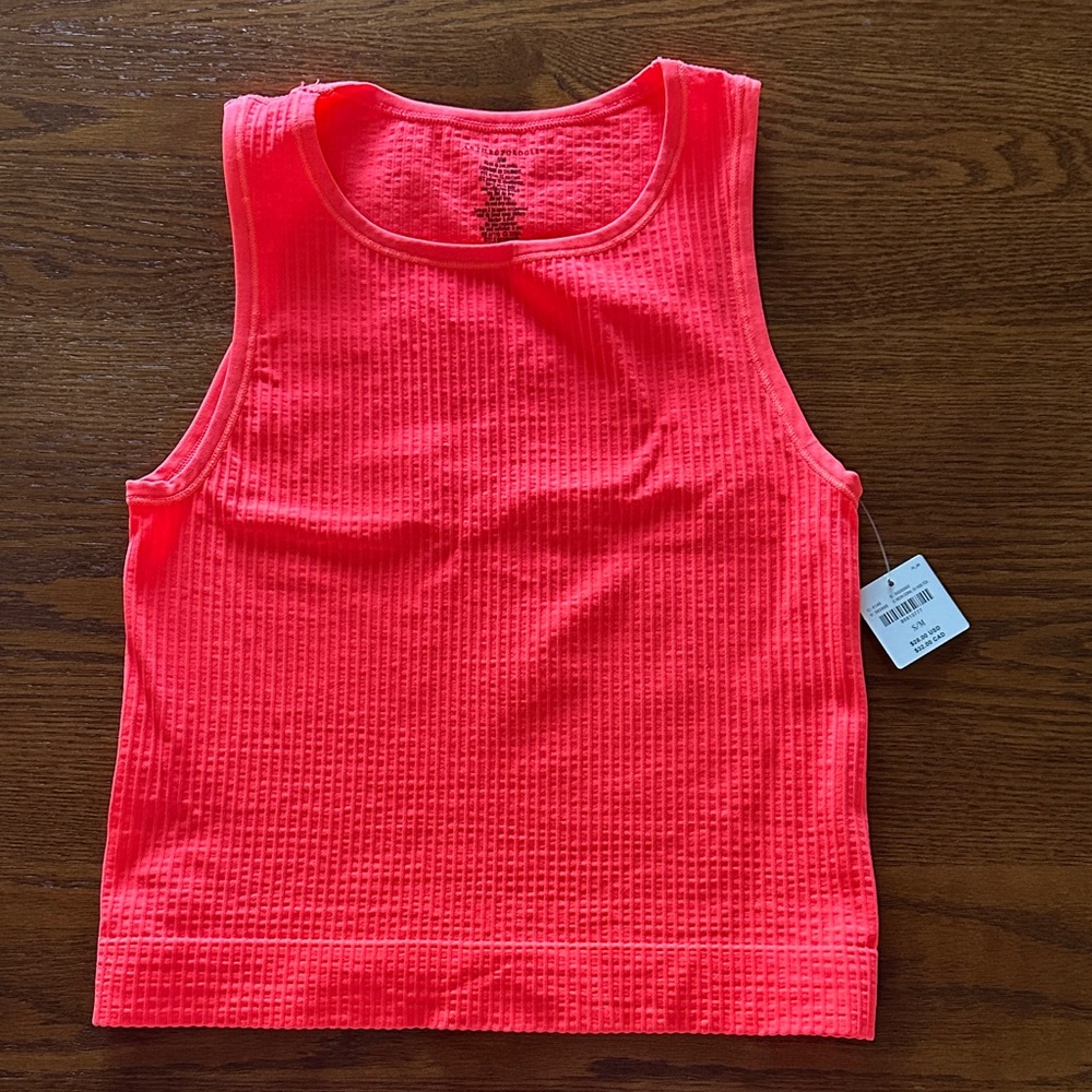 NWT Anthropologie Reegan Crewneck Racerback Bright Neon Pink Tank Top S/M